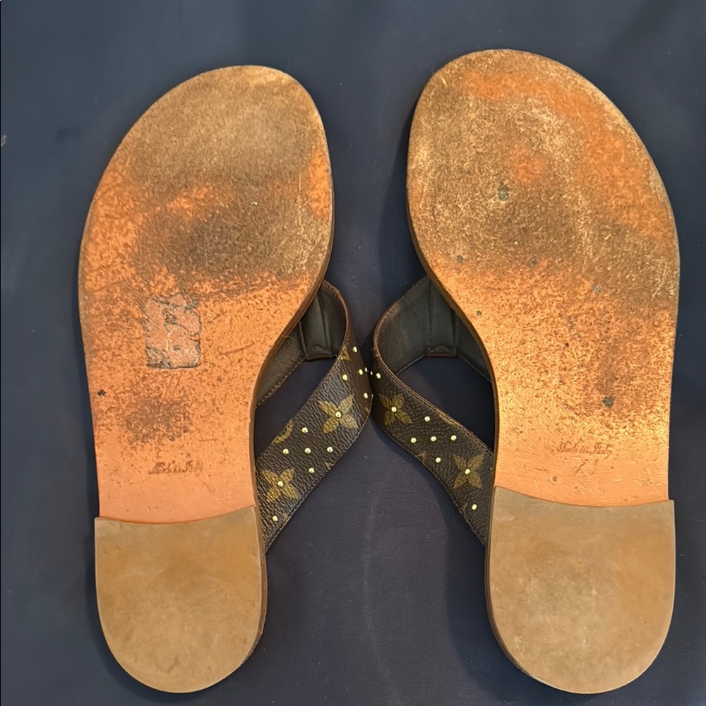 Louis Vuitton Black and Brown Sandals with Studded Straps - Picture 6 of 10